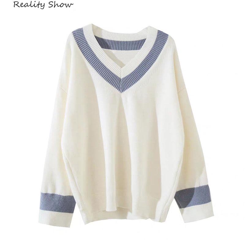 Autumn and Winter Loose Casual Sweater Fashion All-match Pullover Tops V-neck Short Women's Bottoming Shirt