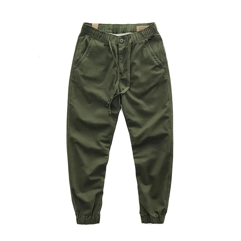 Retro Casual Overalls Pure Cotton Loose Straight Sports Nine-point Drawstring Trousers Men