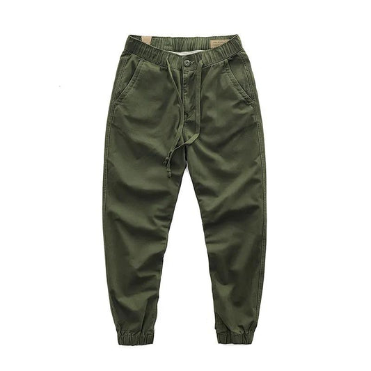 Retro Casual Overalls Pure Cotton Loose Straight Sports Nine-point Drawstring Trousers Men