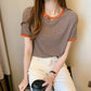 Short-sleeved Women's T-shirt Top Bottoming Shirt Loose Half-sleeve Striped T-shirt