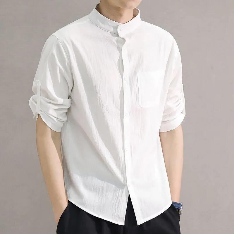Cotton Linen Shirt Men's Short-sleeved Shirt Loose Large Size Men's Linen Three-quarter Sleeve Men's Casual Shirt