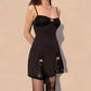 Retro Lace Patchwork Strap Bow Black Dress Mini Fashion Aesthetic Bow Club Party Sexy Dresses for Women Outfits