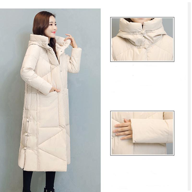 Retro Padded Down Padded Jacket Women National Wind Loose Padded Jacket Long Over-the-knee Padded Jacket