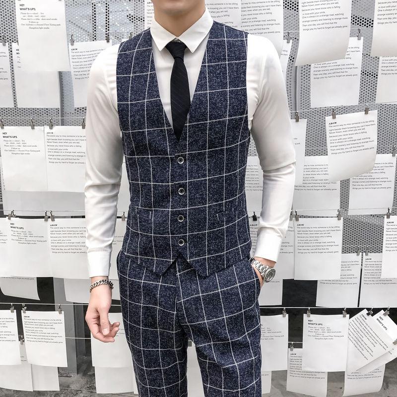 Men's Fashion Suit Solid Color Business Casual Jacket Pants Vest Three-piece Slim Formal Suit Groom Handsome Wedding Dress