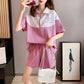 Cotton-containing Casual Suit Women's Summer Cute All-match Short-sleeved Shorts Sportswear Two-piece Thin Fabric Light and Breathable