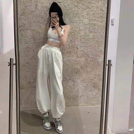 Women's Loose Sports Pants Spring and Summer Students Korean Version of The Harem Pants Waist High Waist Casual Pants Straight Trousers