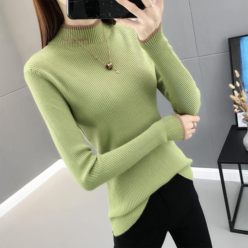 Pofulove Thick Sweater Women Autumn Winter Students Half Turtleneck Bottoming Shirt Skinny Sweaters
