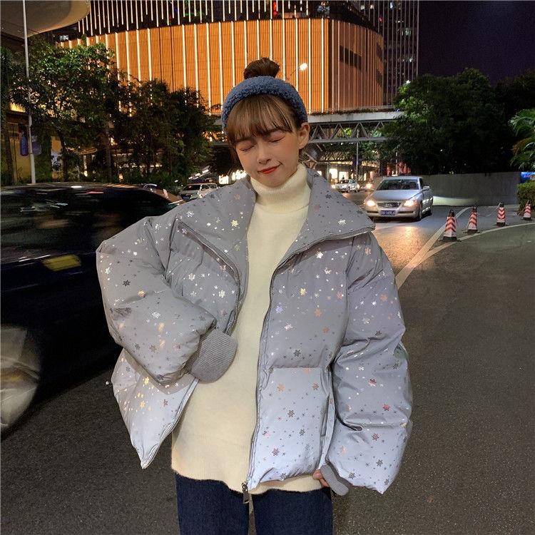 Cotton-padded Jacket Women's Short Winter Korean Version of Loose Snowflake Shiny Padded Jacket Student Bread Jacket