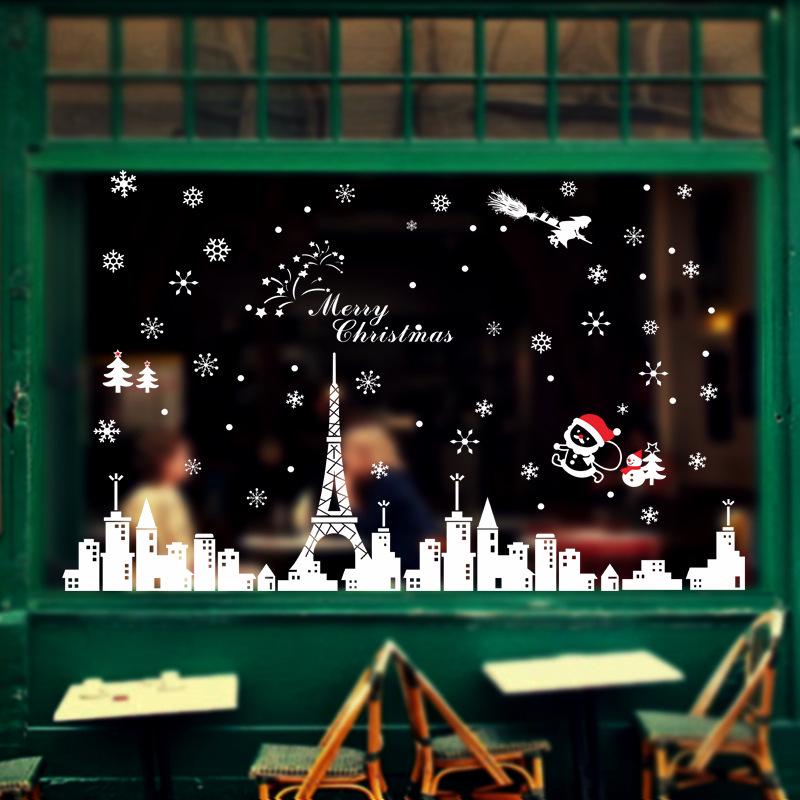 Snowflake construction Christmas New Year wall stickers glass window backgroun painting PVC