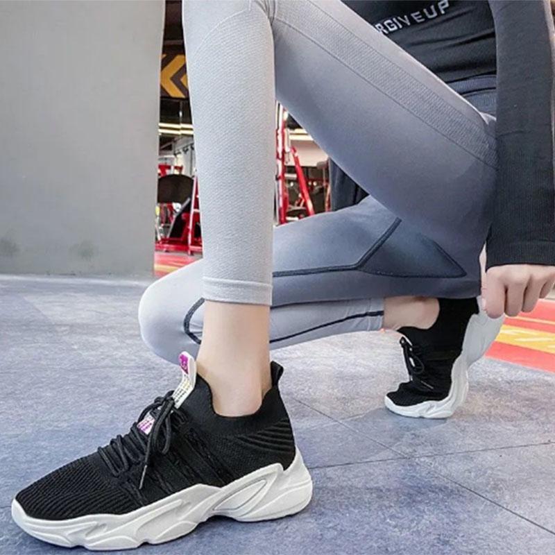 Running Shoes Flying Weaving Spring Ins Tide Casual All-match Solid Color Sneakers Fashion Student Shoes Lace-up Sneakers