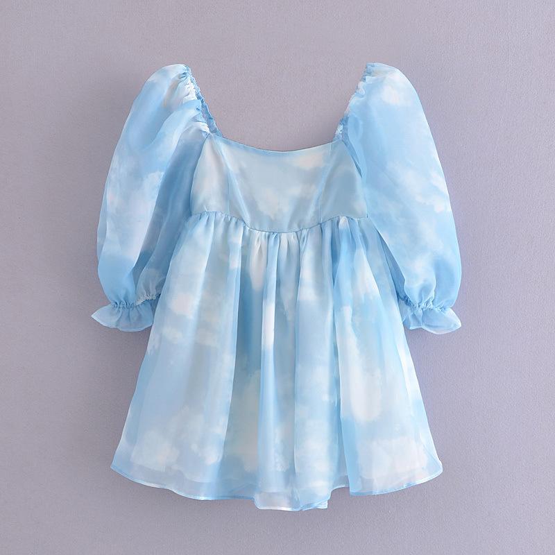 Sweet Women Tie Dye Princess Dresses Summer Multicolor A-line Puff Short Organza Ball Gown Dress