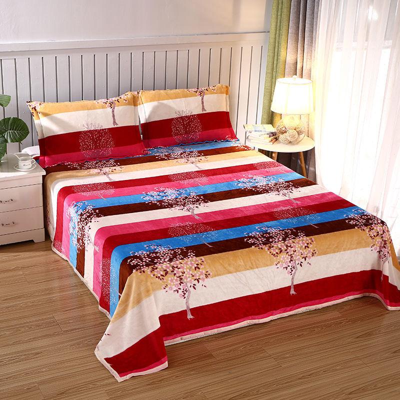 1.5/1.8/2m Bed Flannel Bed Sheet Single Double Coral Pile Blanket Double Sided Plush Bed Sheet Twin Queen King Size