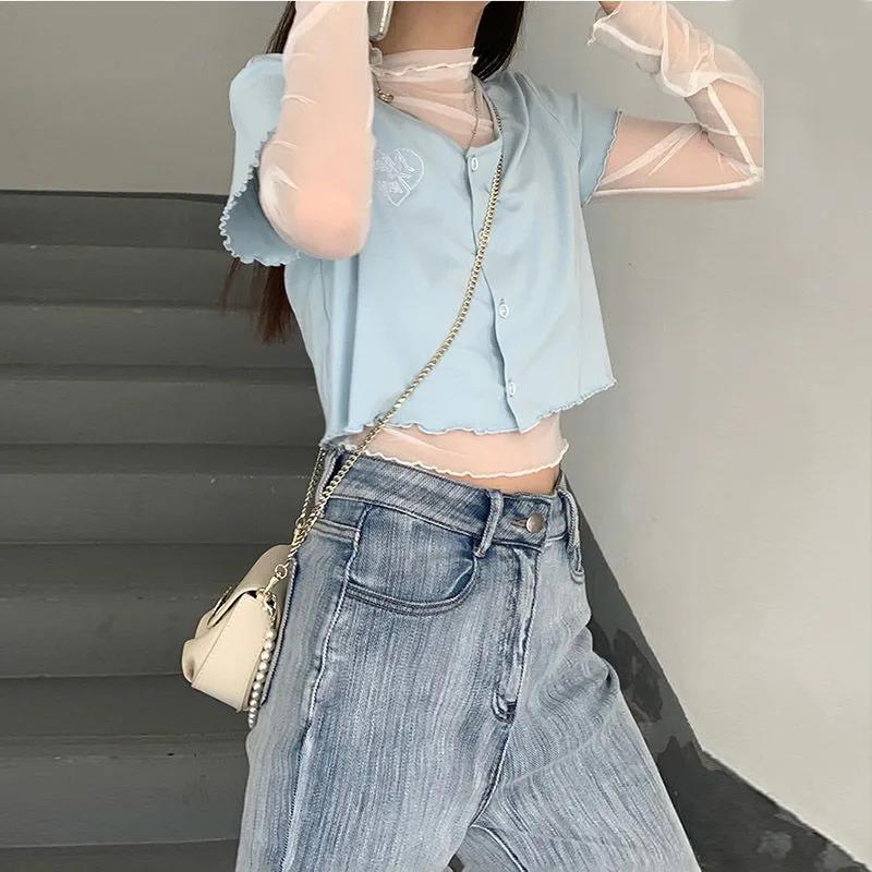 Retro Chic Straight Loose Jeans Women's High Waist Thin Wild Plug-in Wide Legs
