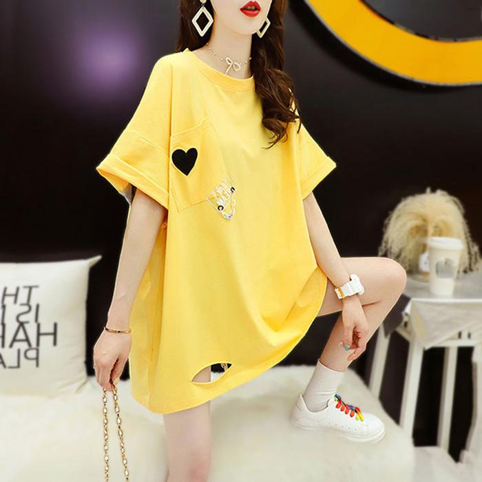 Women Loose  T-shirt Dress Girl Loose O-Neck Casual Long Big Home Comfort Outer Convenient