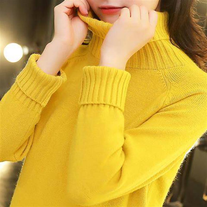 Pofulove Turtleneck Sweater Women's Autumn Winter Loose Pullover Long Sleeve Knitted Bottoming Shirt