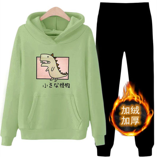 Women's Loose Hooded Sweater Two-piece Thick Hoodie Suit Comfortable and Warm Loose Casual Suit Outdoor Running Sports Suit