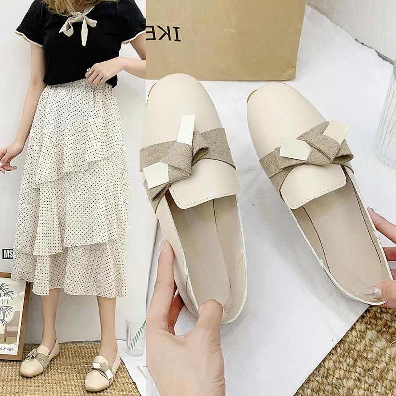 Square-toe Flat Leather Shoes Soft Leather Lightweight Slip-in Flat-bottomed Casual Women's Leather Shoes Wearable for Work