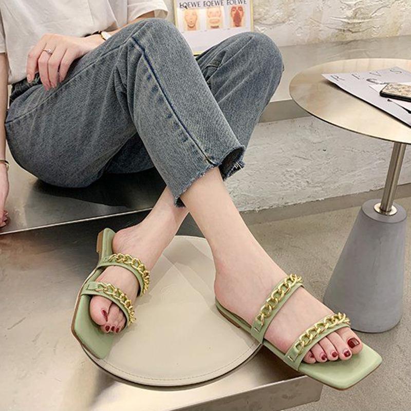 Slippers Women Summer Fashion Flat-bottomed Square-toed Sandals Korean Version All-match Student Non-slip