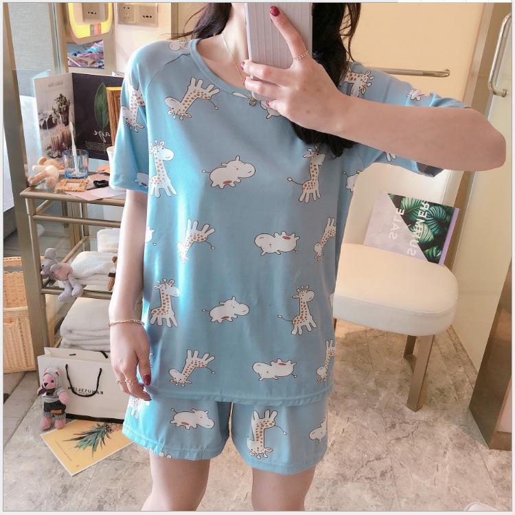 2Pcs/Set Cartoon Animal Women Sleepwear Short Sleeve Top Shorts Pajamas