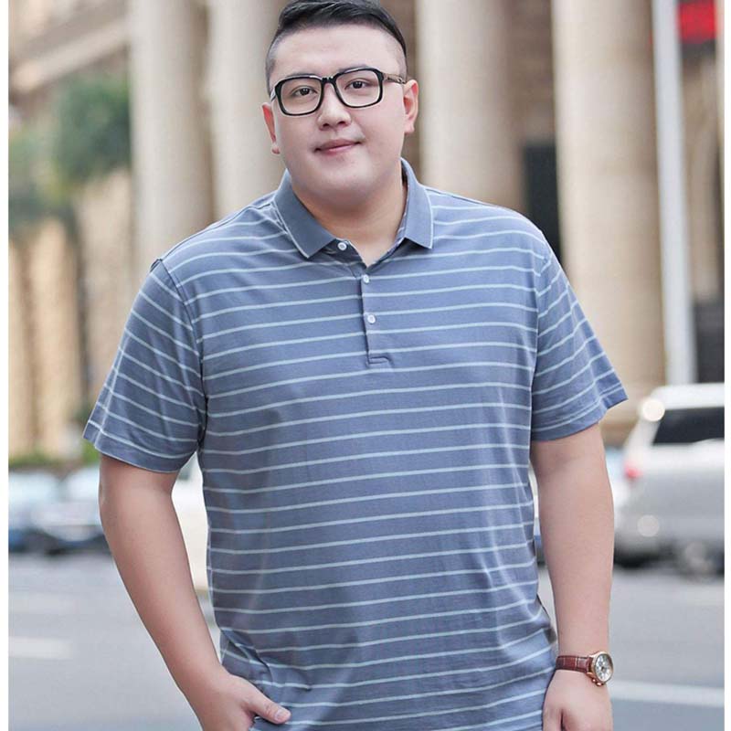 Plus Size Men's Plus Fat Short-sleeved Summer Loose Striped POLO Shirt Plus Size T-shirt Trendy Men's Clothing