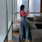Spring and Autumn Colored Graffiti Dye Printing Leisure Hundreds of Loose High Line Straight Jeans Women