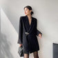 Women's Spring and Autumn Hepburn Style Suit Jacket French Mid-length Black Suit Dress Ladies Blazer Top Temperament Coat