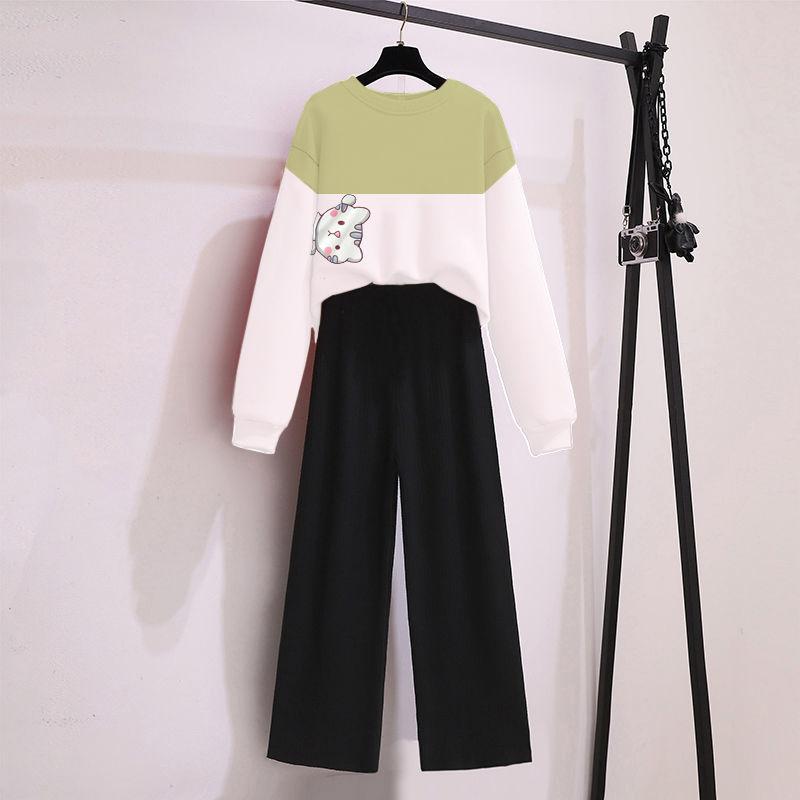 Two-piece Loose Hoodie Wide Leg Pants Casual Suit Women's Round Neck Long-sleeved Shirt + Loose Pants Casual and Comfortable