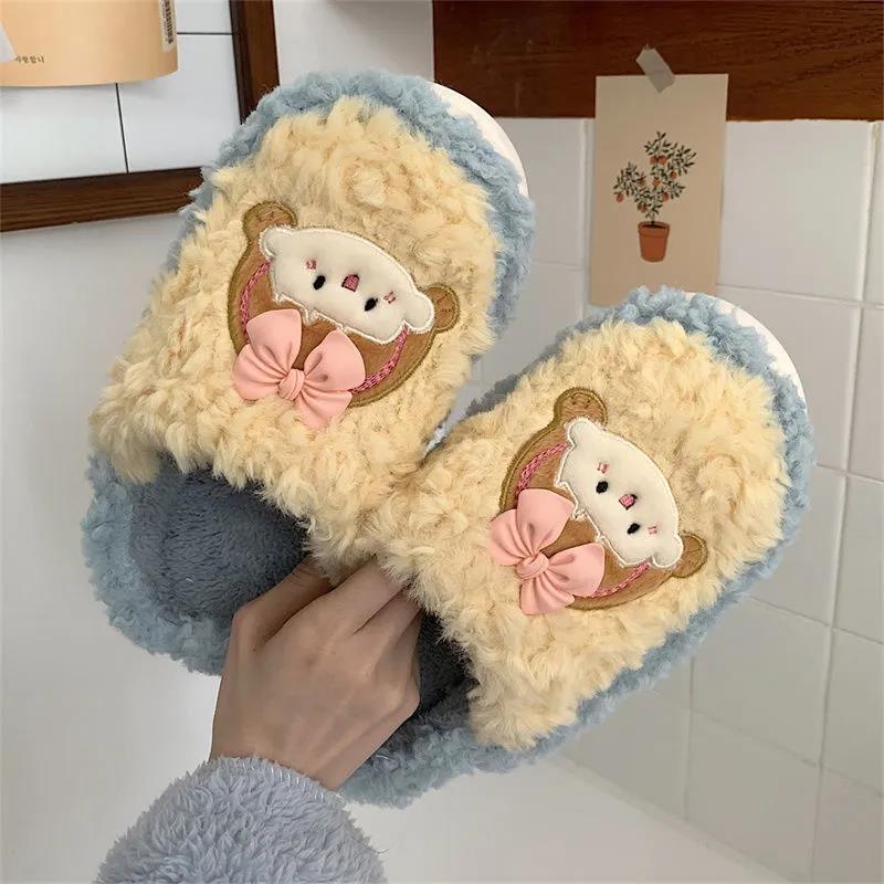 Autumn and Winter Girl Cute Cotton Slippers Warm Flat Shoes Indoor Non-slip Cotton Shoes Soft Shoes