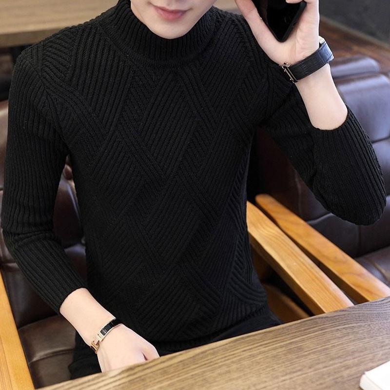 Autumn and Winter Men's Half Turtleneck Sweater Trend Slim Thickening Knitted Sweater Youth Sweater