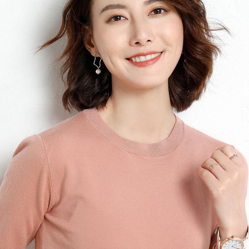Sweater female inside loose round neck bottoming shirt female solid color wild sweater large size