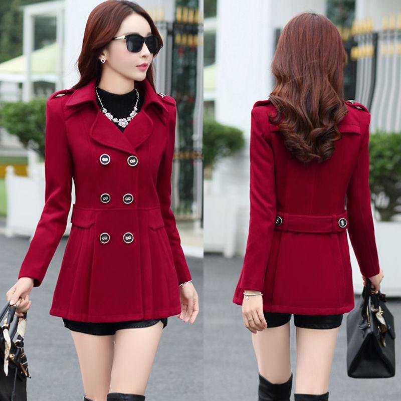 Winter Woolen Coat Women Double Breasted Overcoat Turn-down Collar Slim Outerwear Female Trench Coat