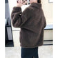 Women's Lamb Wool Coat Horns Buckle Sheared Wool Winter Korean Style Thick Square Collar Not Shed Hair Lapel Casual Loose Grain fleece Jacket Coat