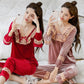 Women's Lace Bow Knot Gold Velvet Pajama Set V-Neck Solid Color Loose Comfortable Two-piece Set Out Wear Long Sleeves Nightgowns Sleeping Set