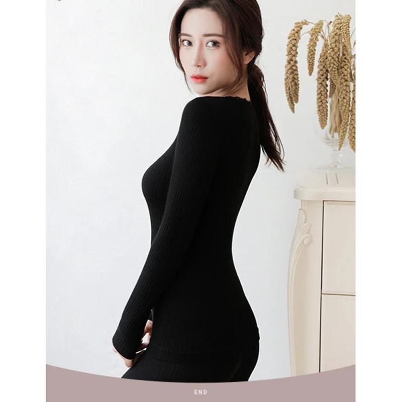 Women's Autumn and Winter Thermal Underwear Long Sleeves Suit Set Cotton Temperature Clothes Set Trousers Bottoming Shirt Underwear Warm Suit Thin