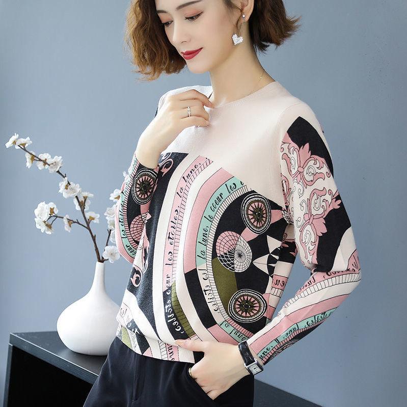 Ethnic Style Plus Size Printed Wool Sweater Ladies Thin Knit Bottoming Sweater O-neck Short Cashmere Sweater Jumper