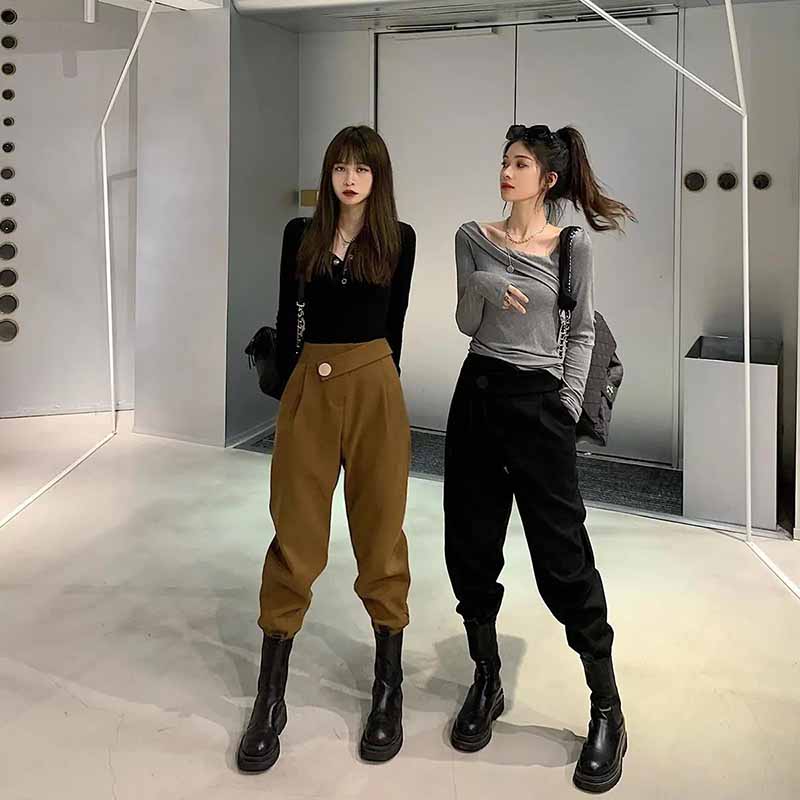Woolen Overalls Pants Women Fall and Winter Loose and Thin Students All-match Casual Harem Woolen Pants