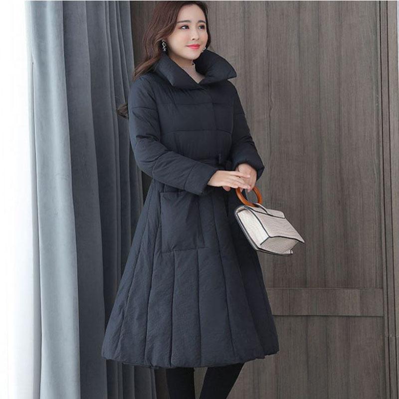 Long Down Jacket Fashion Casual Waist Belted Cotton Jacket Lengthened Thick Loose Over-the-knee Windbreaker Jacket