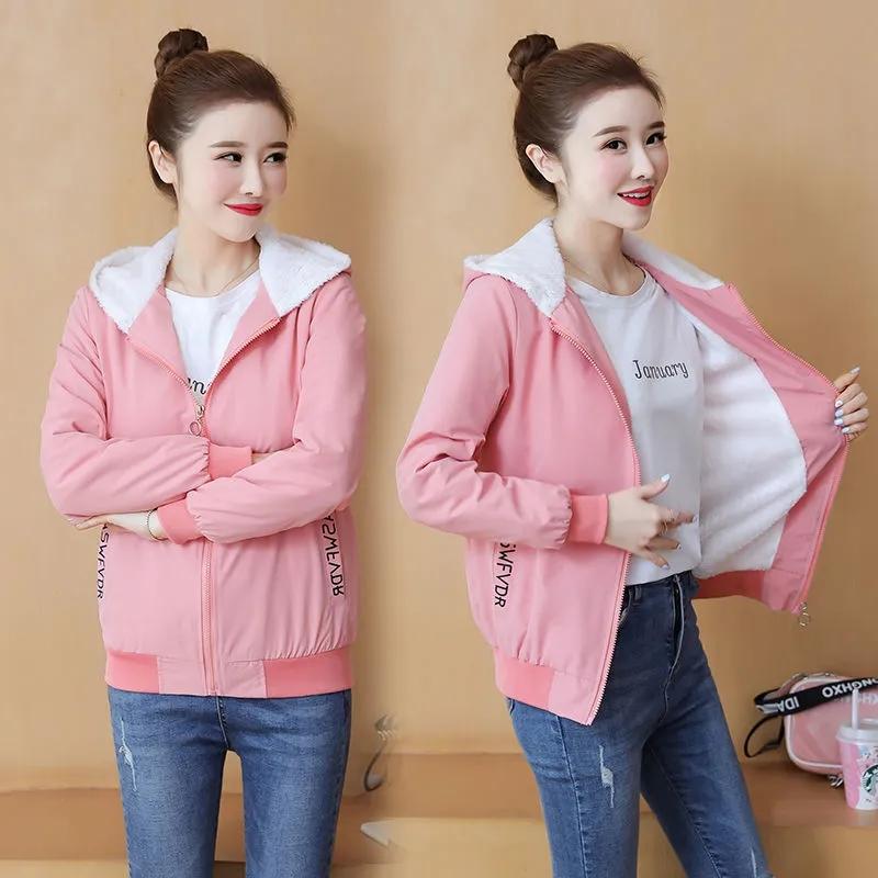 Fleece Thickened Hooded Jacket Autumn and Winter Warm Jacket Women Loose All-match Sports Jacket