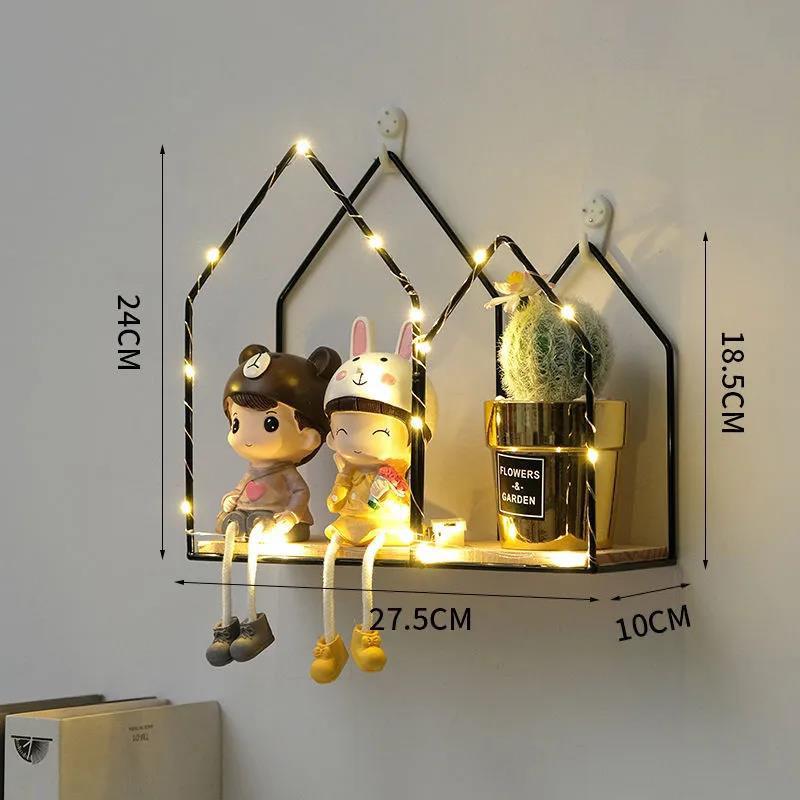 Modeling Metal Display Platform Wall Mounted Decorative Shelf Living Room Art Storage Rack with Light Strip