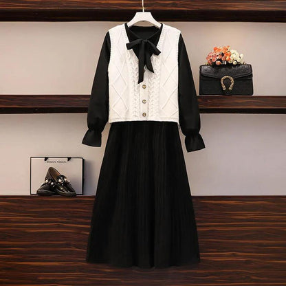 Suit Dress Women Autumn and Winter 2021 Slim Long-sleeved Pleated Mid-length Shirt Dress