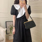 Women's Summer Long Dress Round Neck Puff Sleeves Solid Color V-Neck Dress