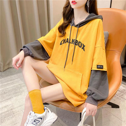 Mid-length Sweater Winter Fashion Letter Printing Solid Color Middle School Student Women's Jacket