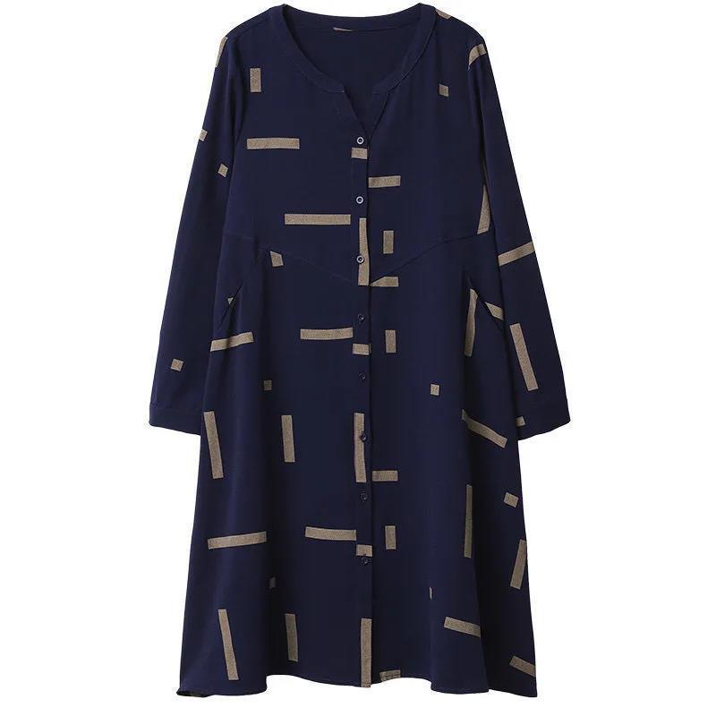 Temperament Loose Shirt Dress Was Thin Covering Belly Skirt Large Size Women's A-line Mid-length Dress Fabric Soft and Sweat-absorbent