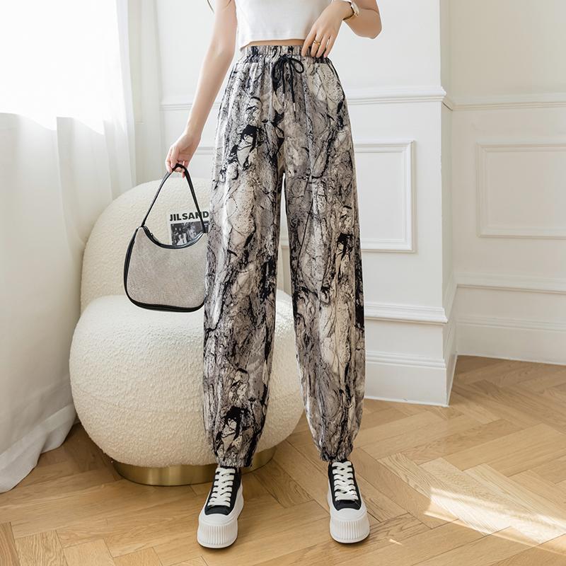 Summer Cool Ice Silk Pants New High Waist Bloomers Casual Harem Pants Ethnic Loose Plus Size Carrot Pants