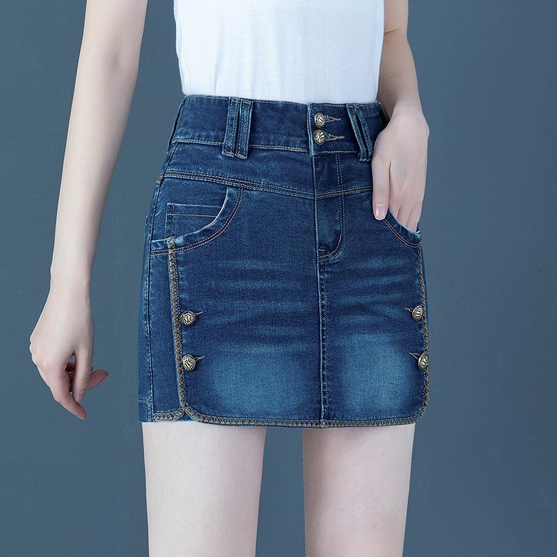 WTEMPO High Waist Denim Shorts Women Loose Elastic Plus Size Button Zipper Casual Shorts