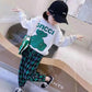 Girls Spring and Autumn Suits Long-sleeved Headband Contrast Printing Casual Suit Baby Plaid Sports Loose and Comfortable Two-piece Suit