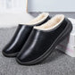 Women Unisex Winter Home Slippers Leather Waterproof Non Slip Slippers Plush Warm Indoor