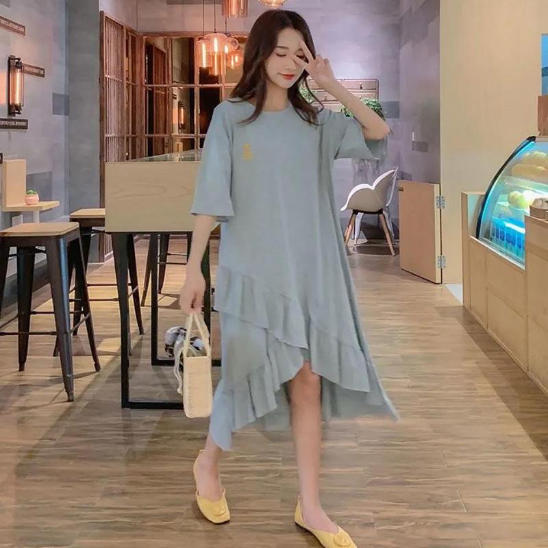 Ruffle Irregular Women's Summer Dress Short Sleeve Round Neck  Daily Wear Home Dating Party