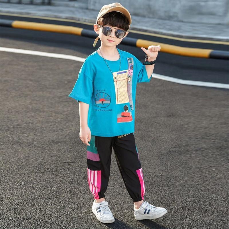 Two-piece suits Boys' Summer Clothes Short-sleeved Children's Wear Little Summer Big Children's Primary School Sports Suit