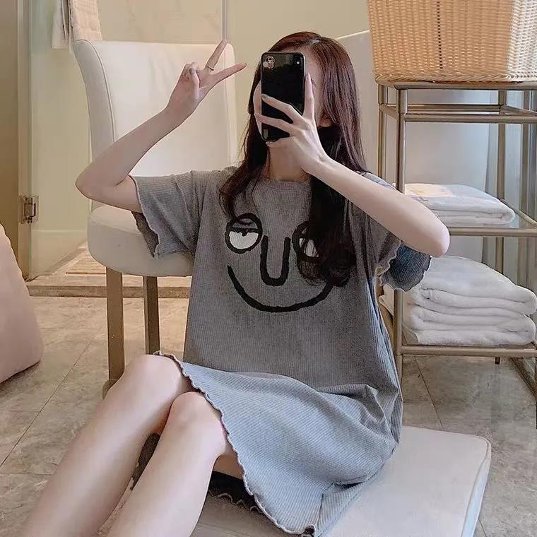 Ruffle Women's Summer Dress Short Sleeve Round Neck Knee-length Daily Wear Home
